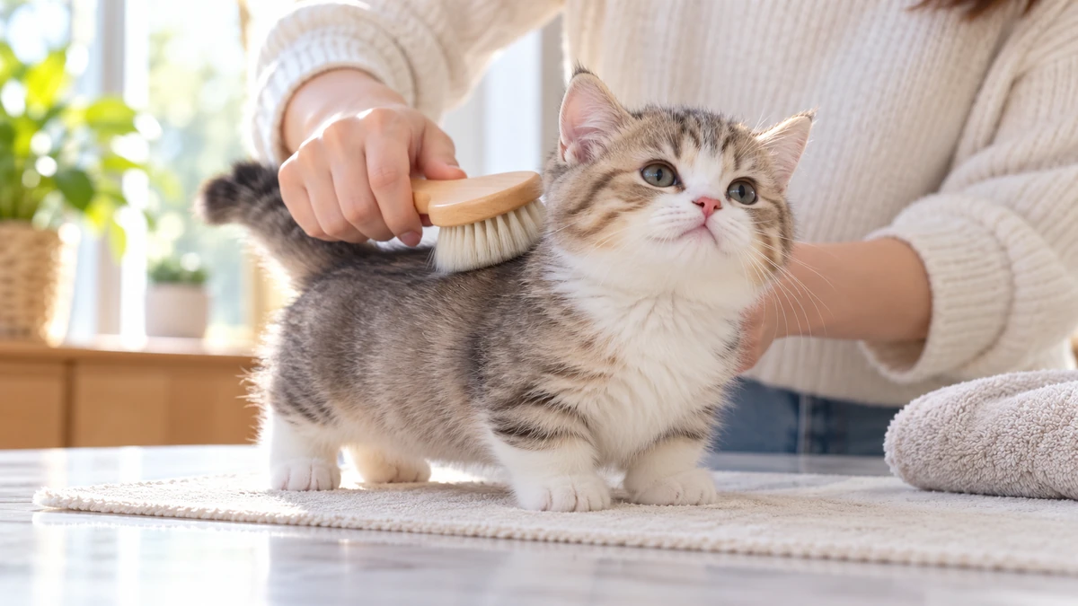 Munchkin Kedisi yavru kedi — tüy bakımı ve fırçalama