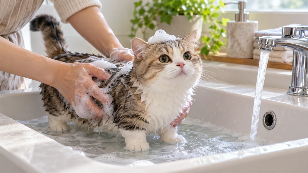 Munchkin Kedisi kedi — banyo ve temizlik